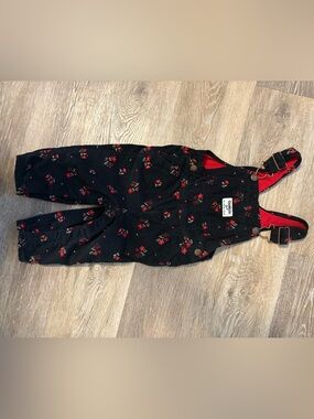 OshKosh B'gosh Black Floral Corduroy Overalls with Red Accents